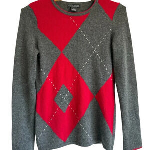 Lauren Hansen 100% 2-Ply
Cashmere Sweater Argyle Red & Gray Women’s Size Small